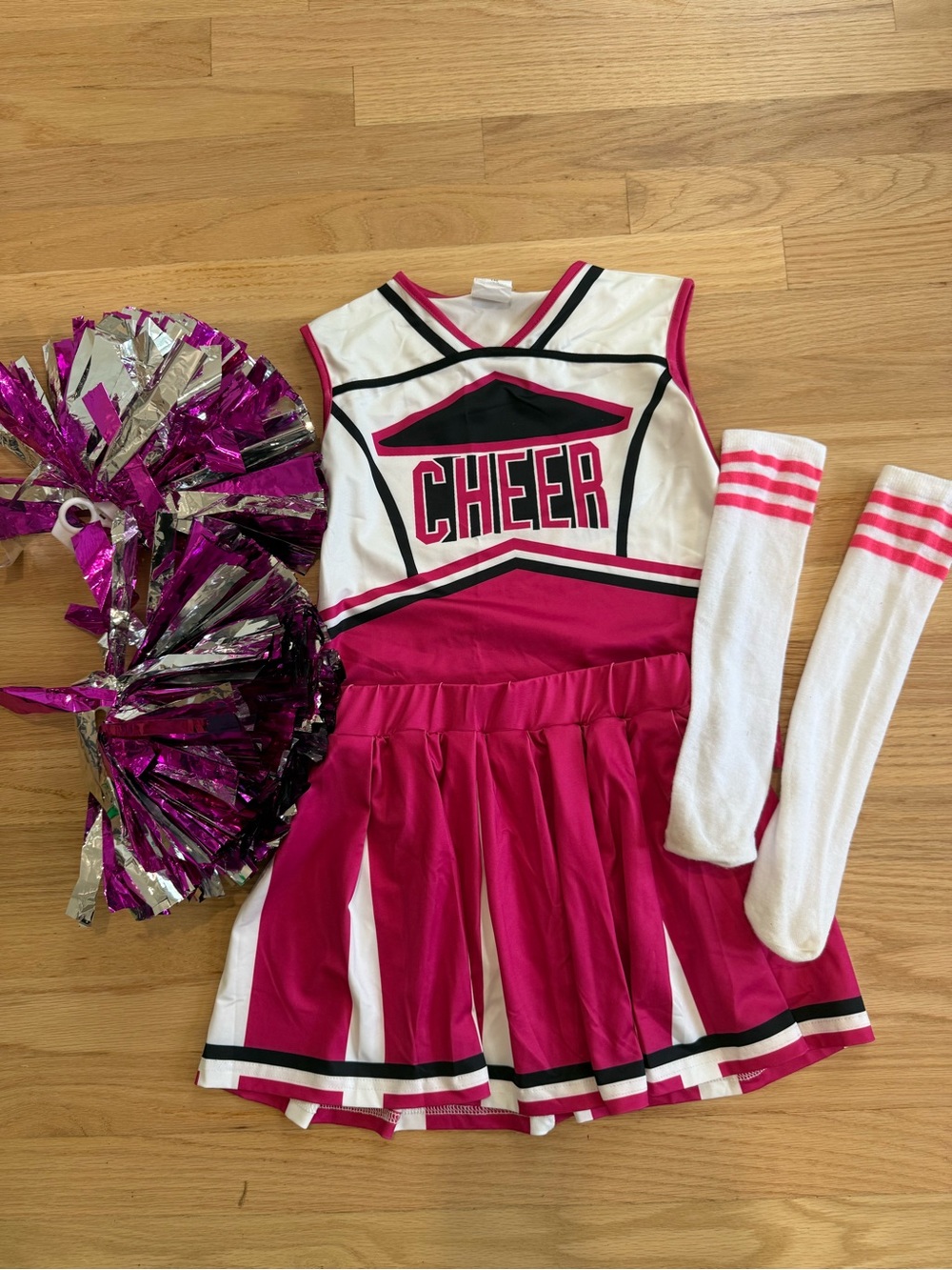 Pink Cheerleader Costume Set with Pom-Poms and Socks